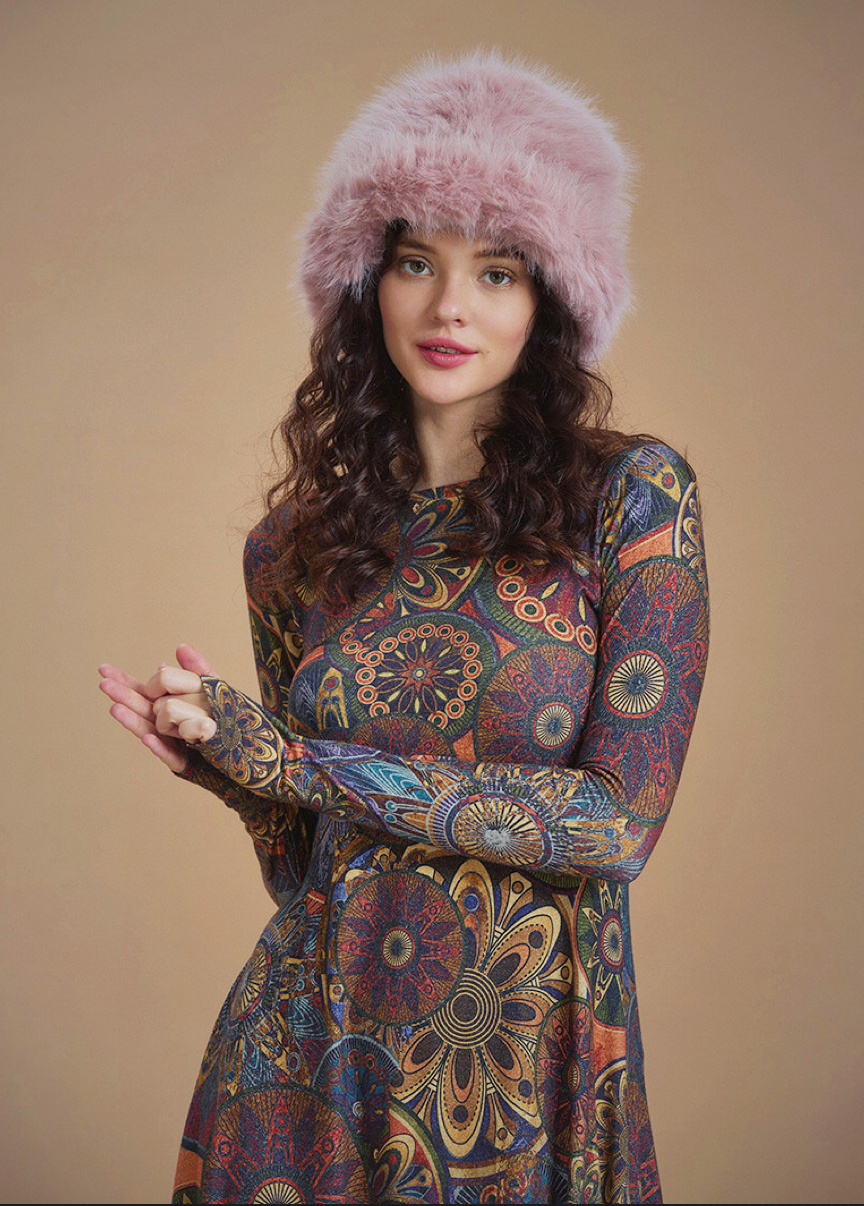 Mandala-Magie – Langarmkleid mit Ethno-Muster