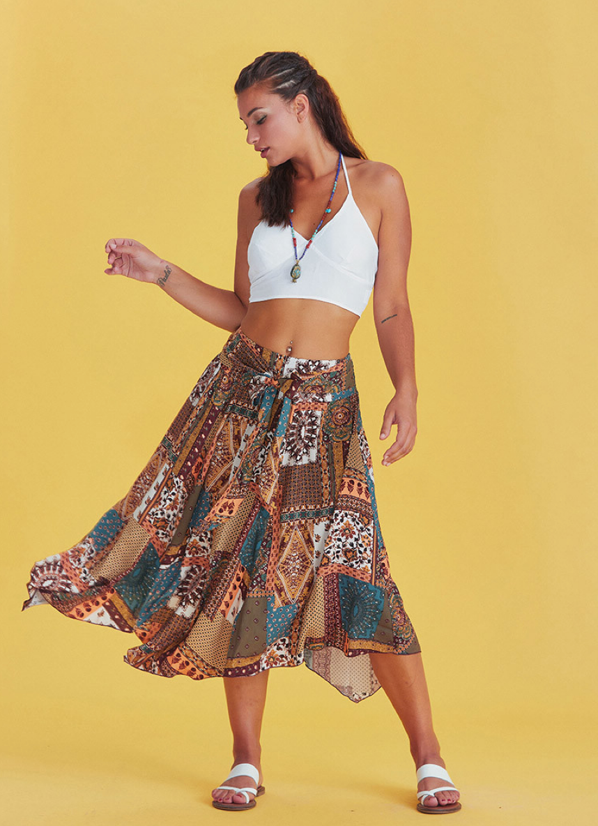 Boho-Mosaik – Midirock mit Patchwork-Design