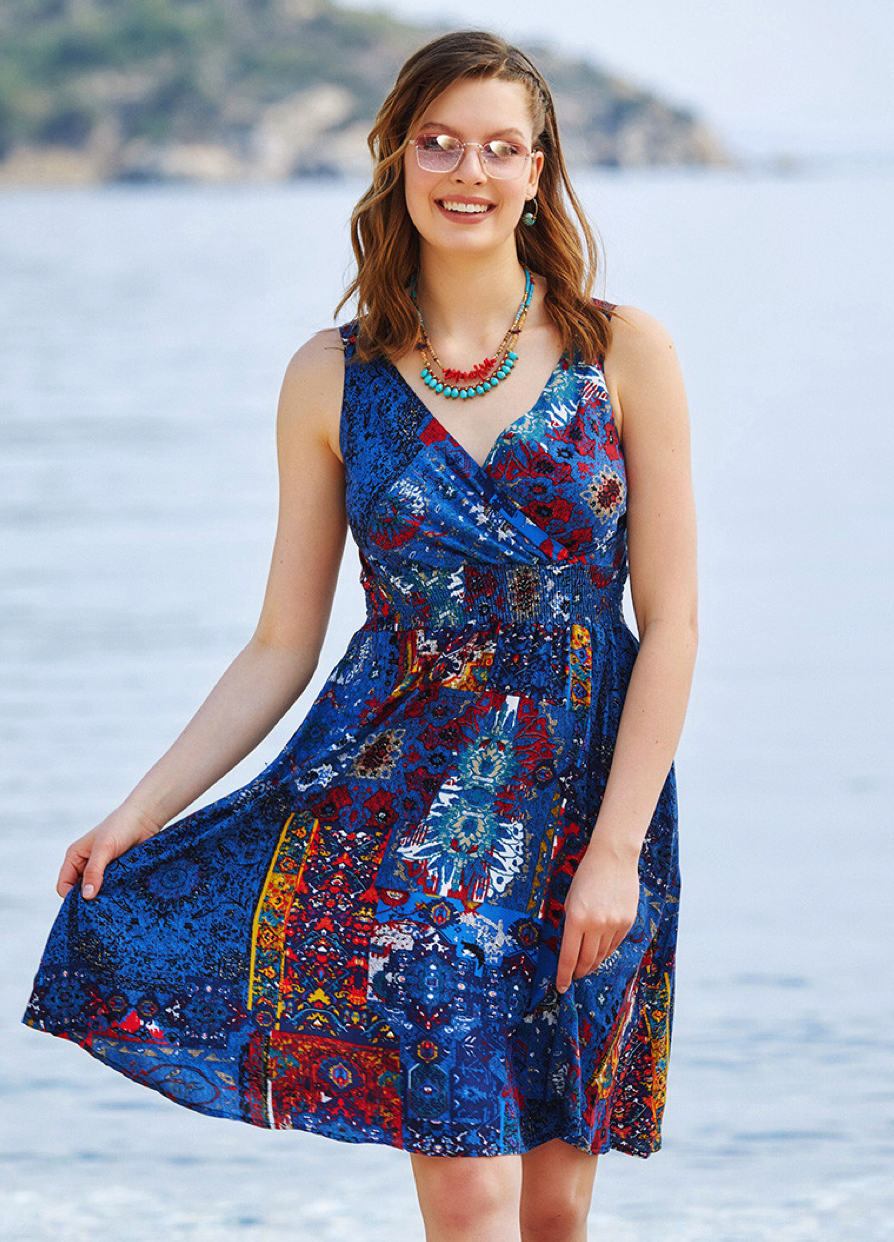 Meeresblau – Sommerkleid mit Patchwork-Design