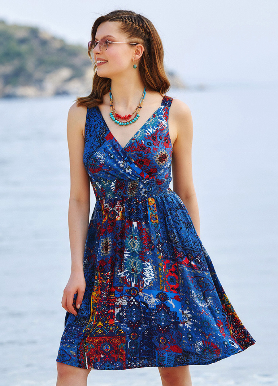 Meeresblau – Sommerkleid mit Patchwork-Design