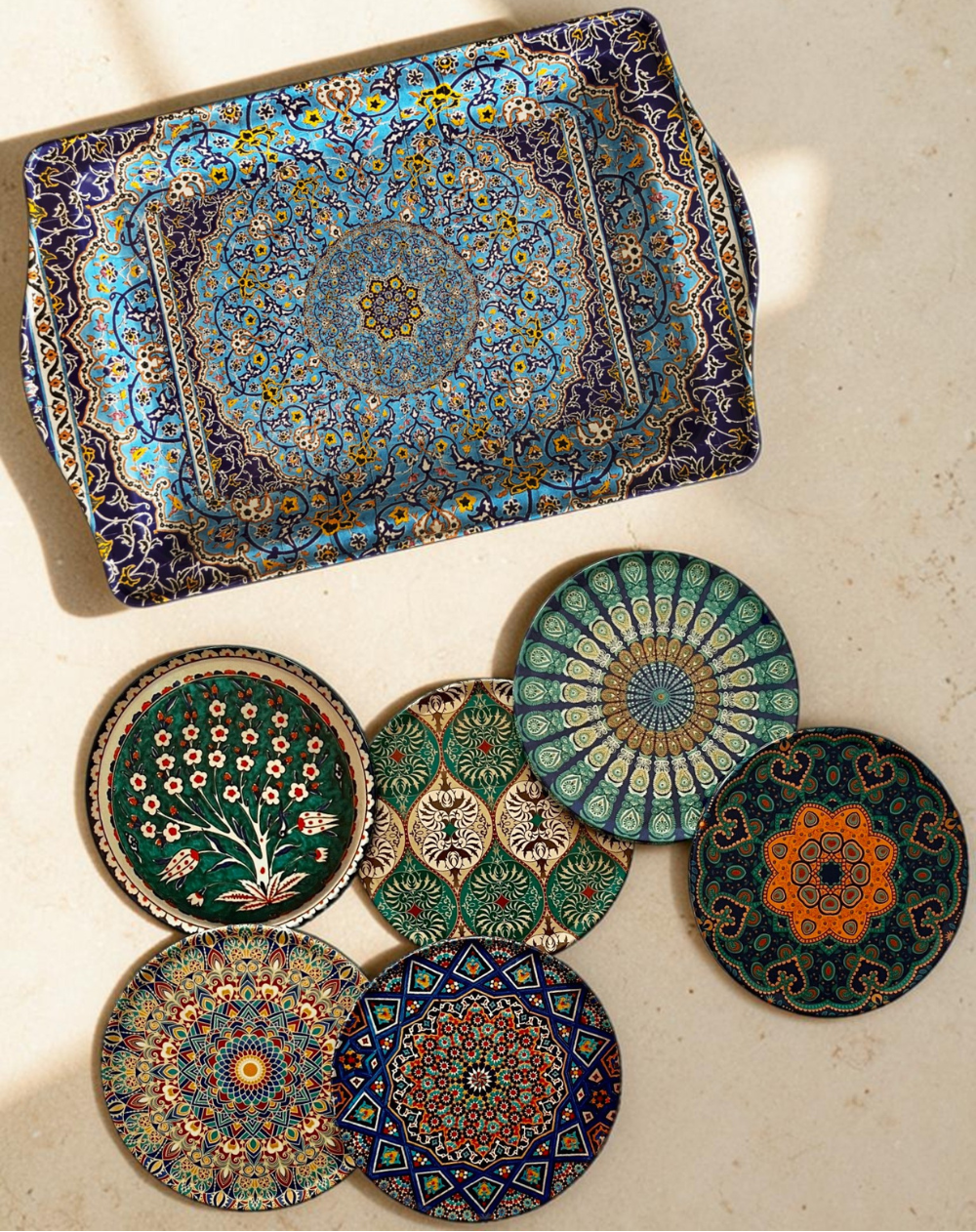 Orientalische Seele Tischdeko-Set – 6 Untersetzer & Tablett