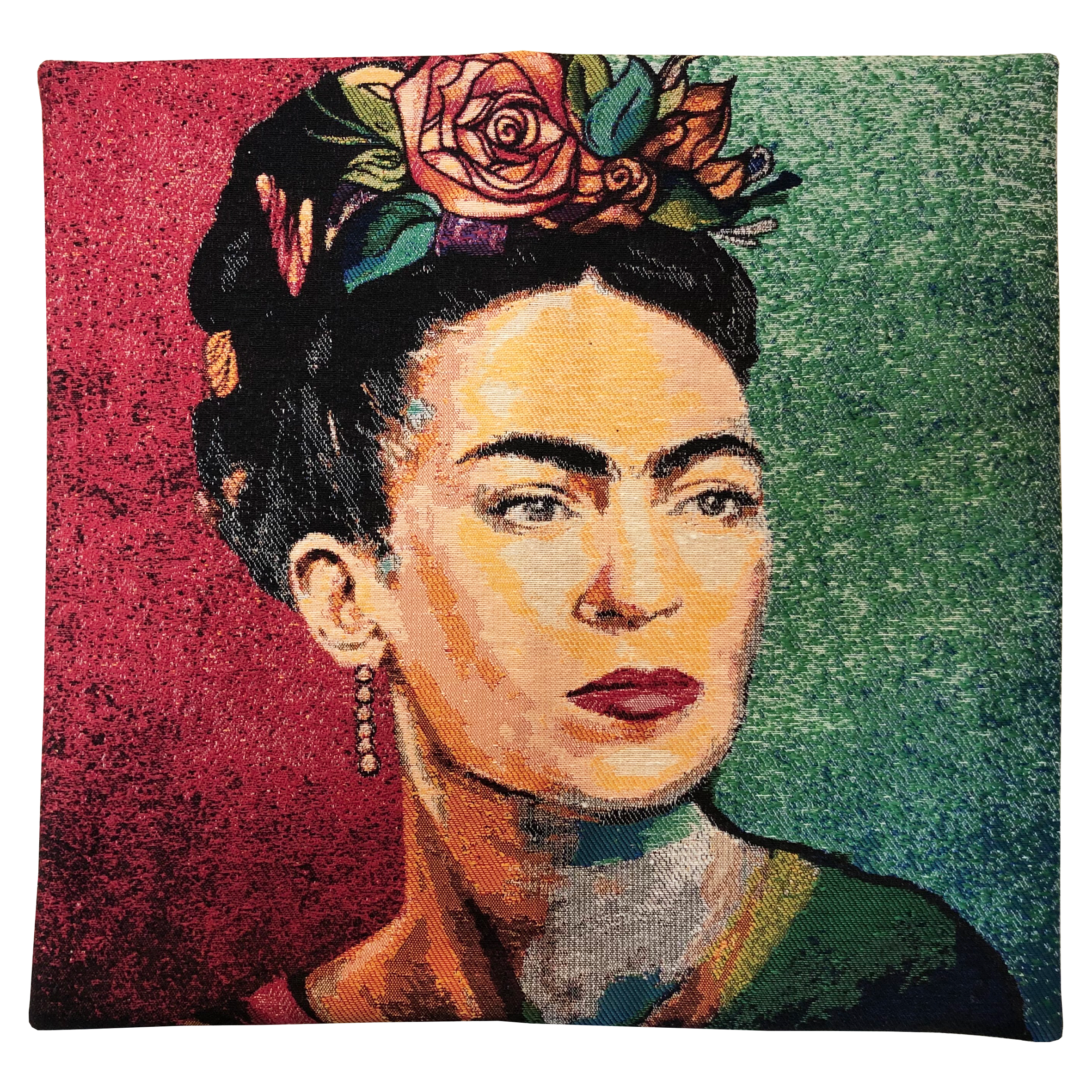 Inspiriert von Frida Kahlo - Rot/Grün - Kissenbezug